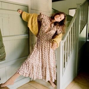 Doen Floral Long Sleeve Dress with Yellow Sleeves